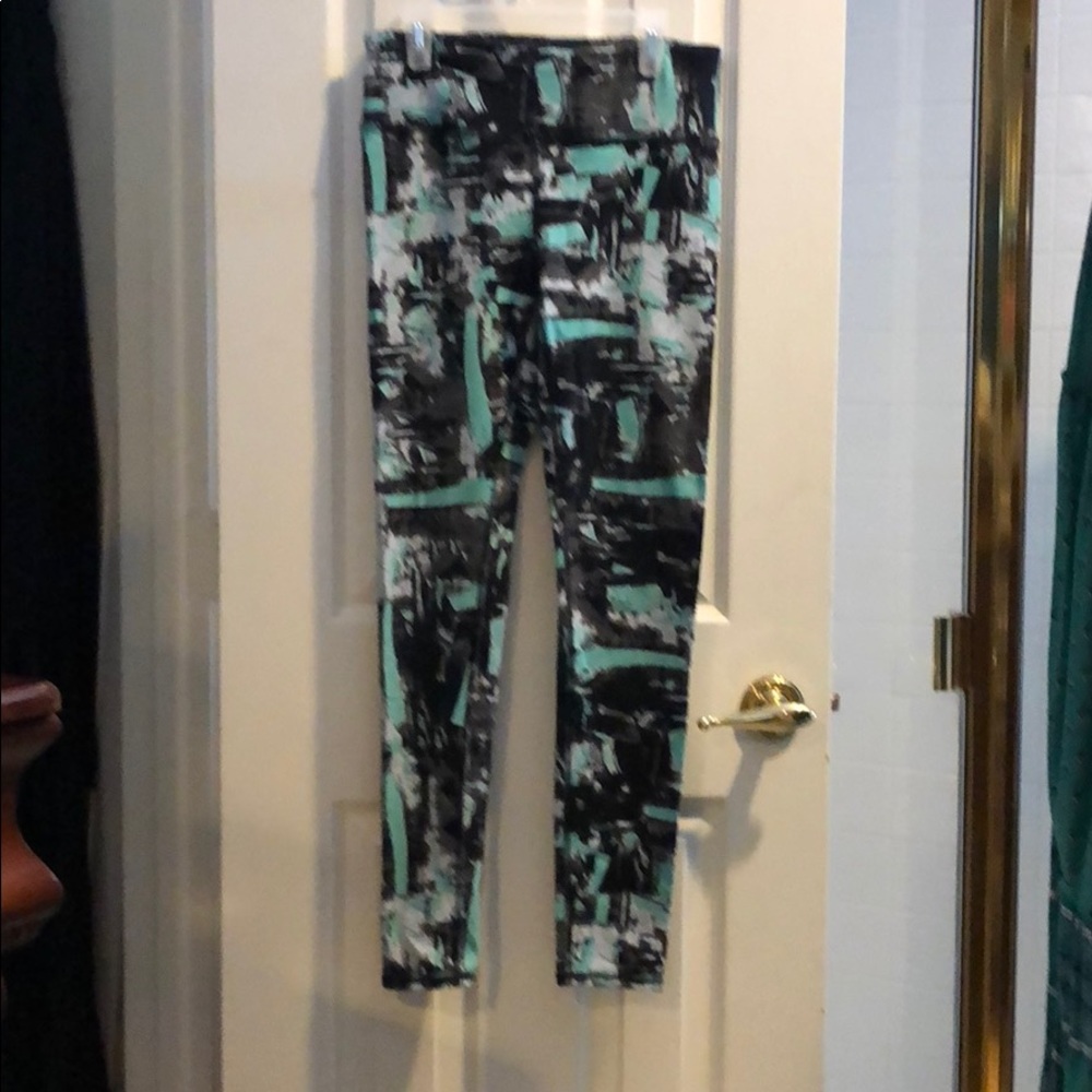 Green grey and white yoga pants